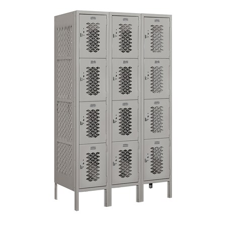 Salsbury Industries 4 Tier Vented Locker, 36"Wx66"Hx18"D, 12 Door, Gray, Assembled 74358GY-A